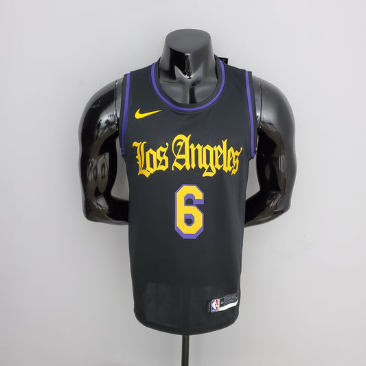 NBA Lakers Jersey #6 James Latin Black 75th Anniversary - 23/24