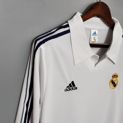 Camisola Real Madrid Titular 2002 - Versão Retro Manga Comprida